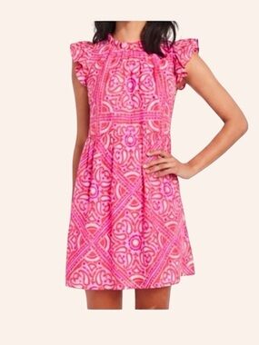 Vineyard Vines Island Scarf Mini Dress Formosa Pink Cotton Blend Ruffles Size 12